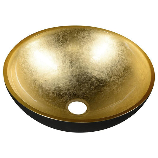 MURANO BLACK-GOLD Glaswaschbecken zum Aufsetzen, Durchmesser 40cm, Gold/Schwarz