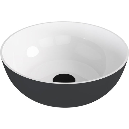 BANERA ROUND Aufsatzwaschtisch, Gussmarmor, Durchmesser 39 cm, weiß/Anthrazit matt