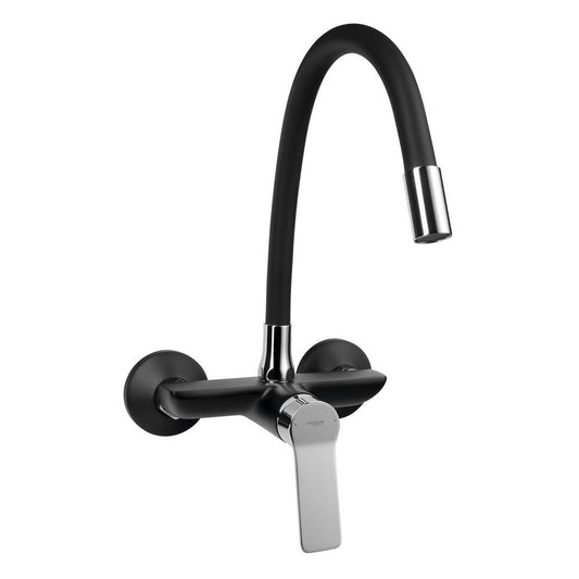 SINTRA Wandarmatur 3/4“ mit flexibler Auslauf, Schwarz matt/Chrom