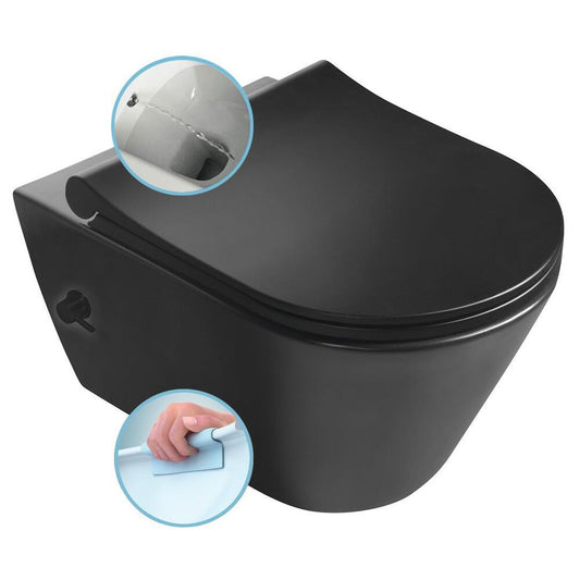 AVVA CLEANWASH Hänge-WC, mit Armatur und Bidetbrause, Rimless,35,5x53cm, Schwarz matt