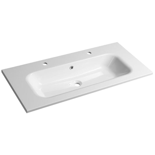SIDRA Gussmarmor-Waschtisch 101x46cm, 2 Armaturlöcher, Weiß