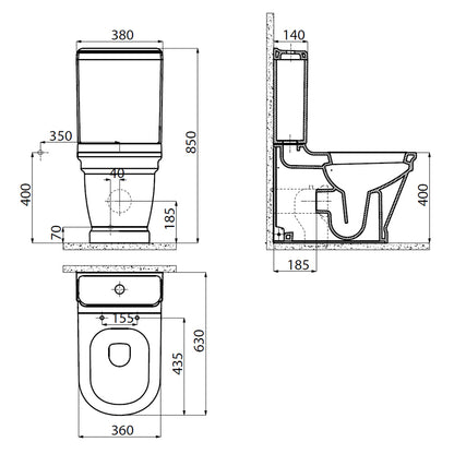 ANTIK Kombi-WC, Abgang waagerecht/senkrecht, 37x63cm, weiss