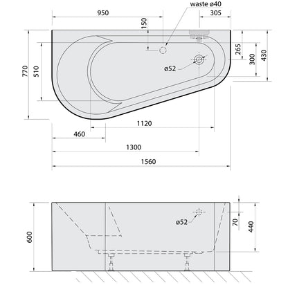 PROJEKTA DL MONOLITH Freistehende Badewanne 156x77x60cm, weiß