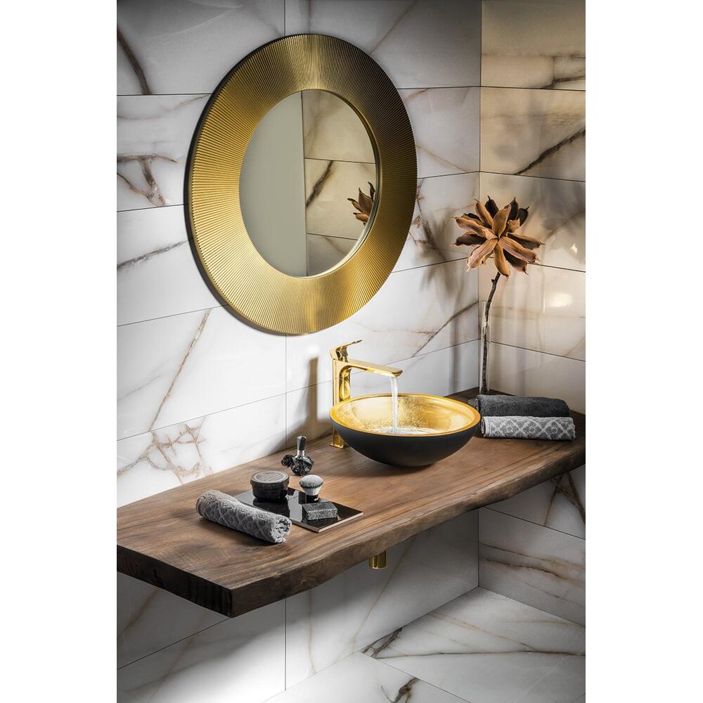 MURANO BLACK-GOLD Glaswaschbecken zum Aufsetzen, Durchmesser 40cm, Gold/Schwarz