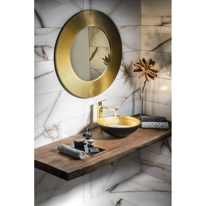 MURANO BLACK-GOLD Glaswaschbecken zum Aufsetzen, Durchmesser 40cm, Gold/Schwarz