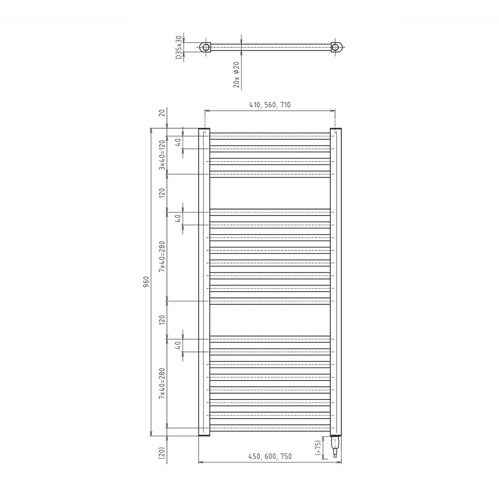 DIRECT-E Elektrischer Badheizkörper, gerade, 450x960 mm, 300 W, Schwarz
