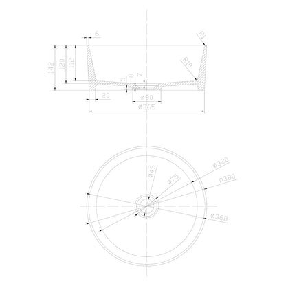 THIN Waschtisch für Arbeitsplatte Ø38 cm, Braun/Weiß matt
