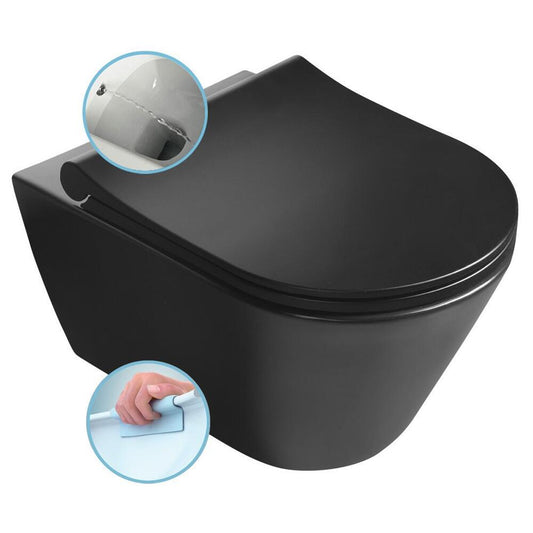 AVVA CLEANWASH Hänge-WC mit Bidetbrause, Rimless, 35,5x53cm, Schwarz matt