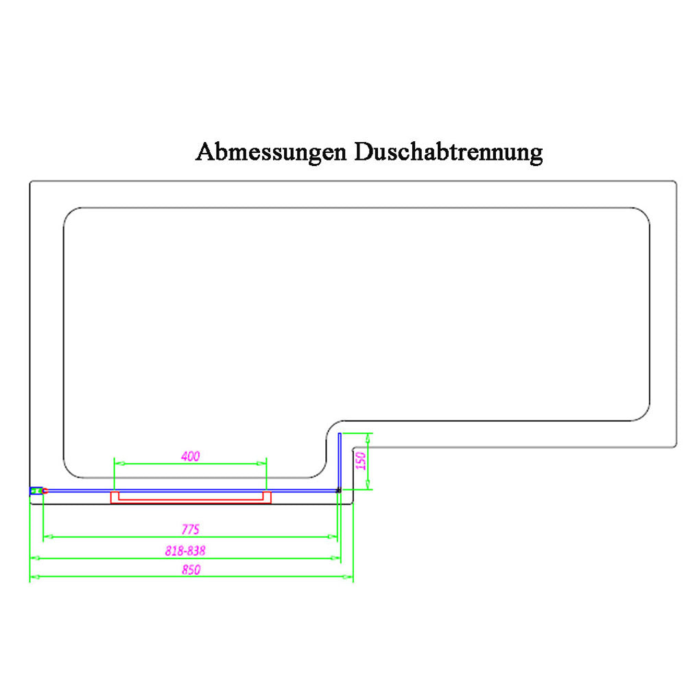 SYNA Badewanne mit Duschzone 167,5x85/70x40 cm, links, weiß