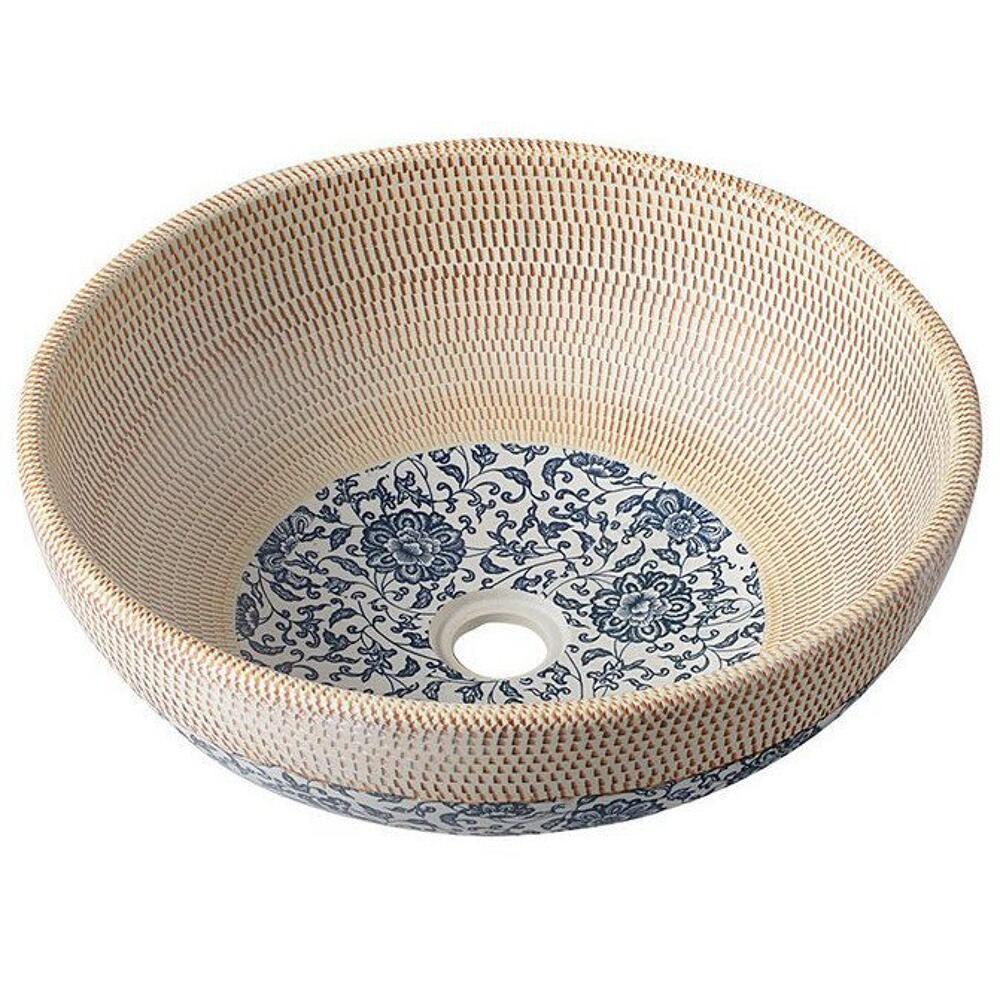PRIORI Keramik-Waschtisch Durchmesser 41 cm, beige mit Blaudekor