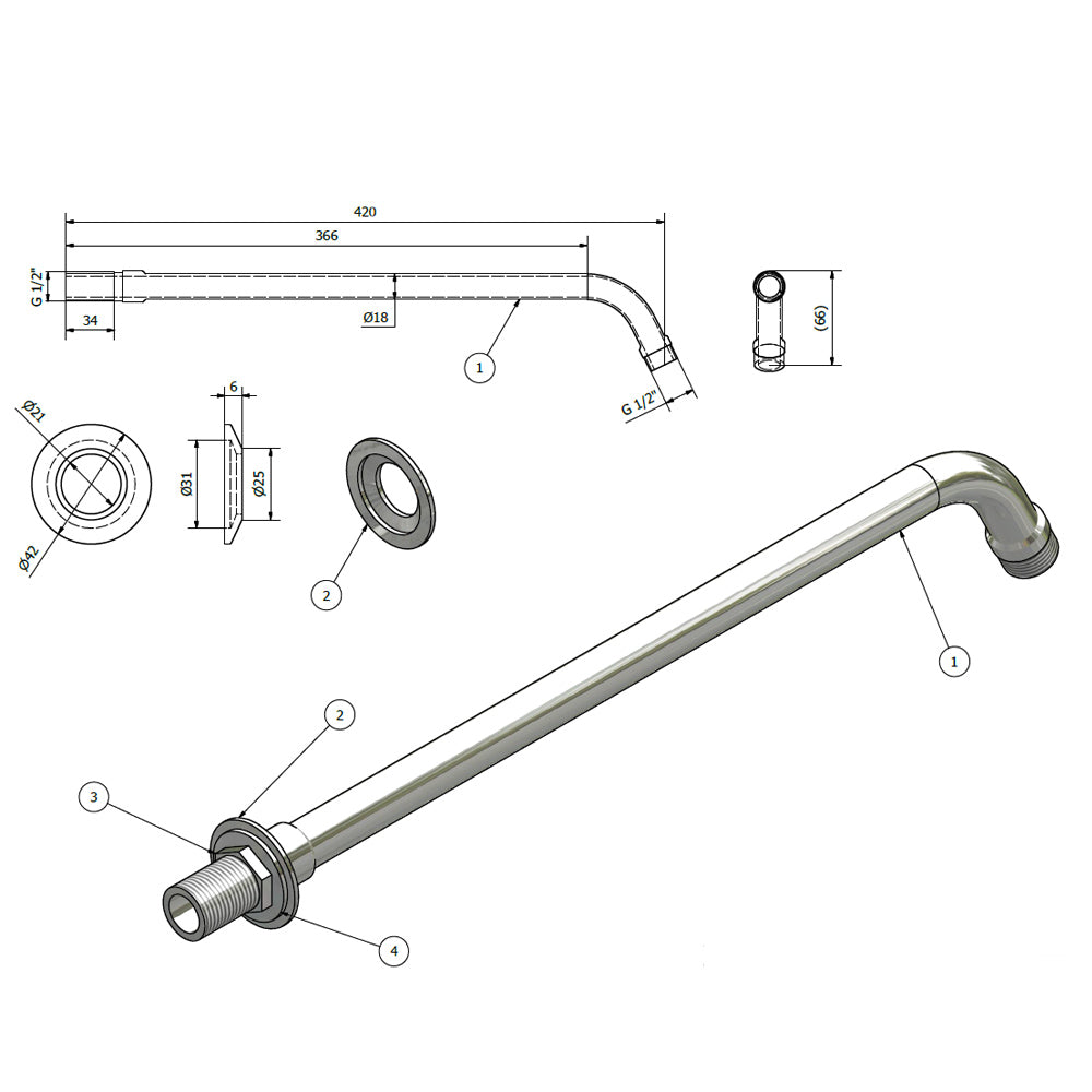 Duscharm rund, 405mm, Chrom