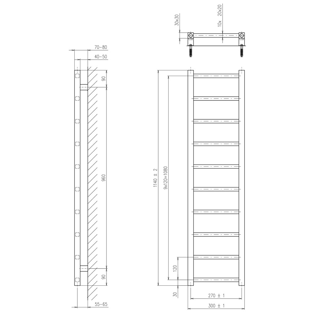 METRO LIGHT Badheizkörper 300x1140 mm, 200W,Schwarz matt