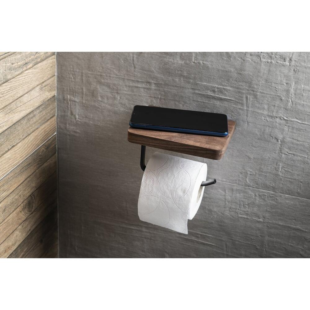 SKA Toilettenpapierhalter mit Ablage 15x10x12cm, schwarz matt/Walnuss