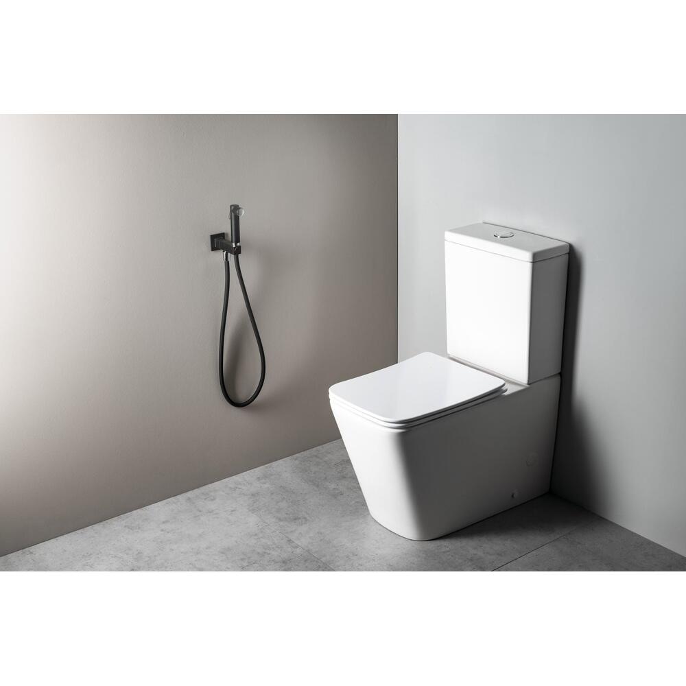 Wandventil mit Handbrause und Sicherheitssperre, eckig, schwarz matt
