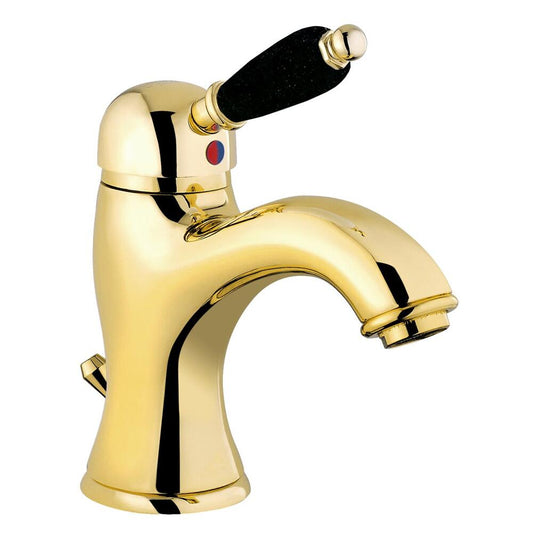 KIRKÉ BLACK Waschtischarmatur mit Ablaufgarnitur, weisser Hebel, gold