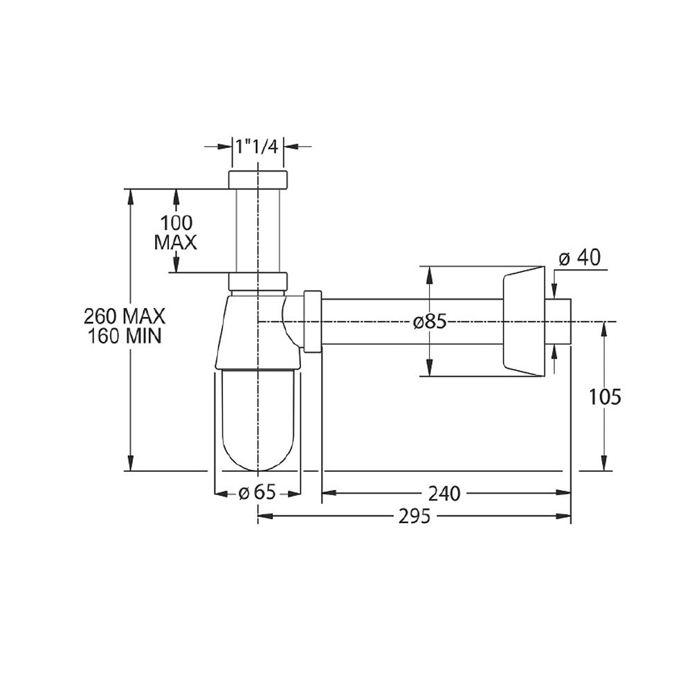 THERMOTRAP Waschtisch-Siphon, 5/4", Abfluss 40mm, ABS/Chrom