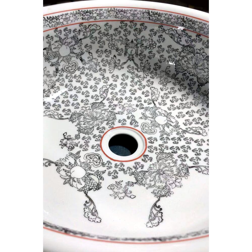 PRIORI Keramik-Waschtisch Durchmesser 41 cm, weiß mit Blaudekor