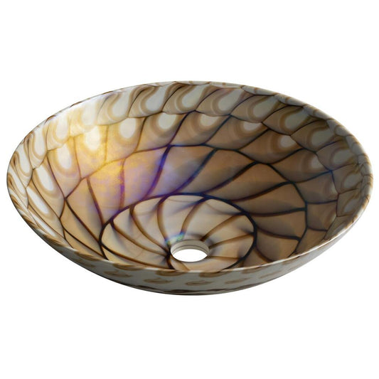 MURANO CARAIBI Glaswaschbecken zum Aufsetzen, Durchmesser 41cm, Ivory/Braun