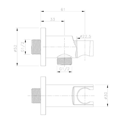 Brausehalter mit Auslauf, Fest, Rund, Kupfer matt