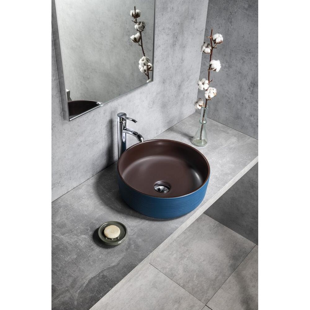 PRIORI Keramik-Waschtisch Ø 41 cm, Blau/Braun