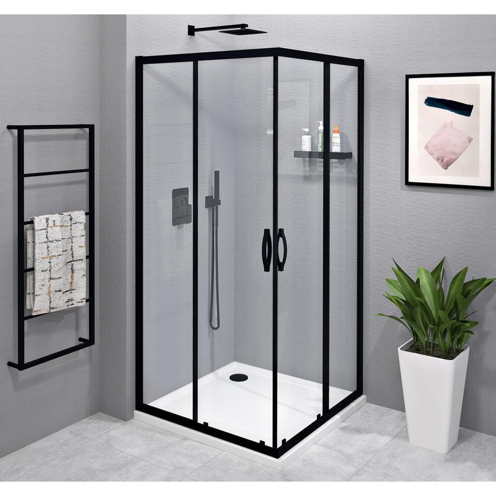 SIGMA SIMPLY BLACK Eck-Duschabtrennung, 1100x1100 mm, Eckeinstieg, Klarglas