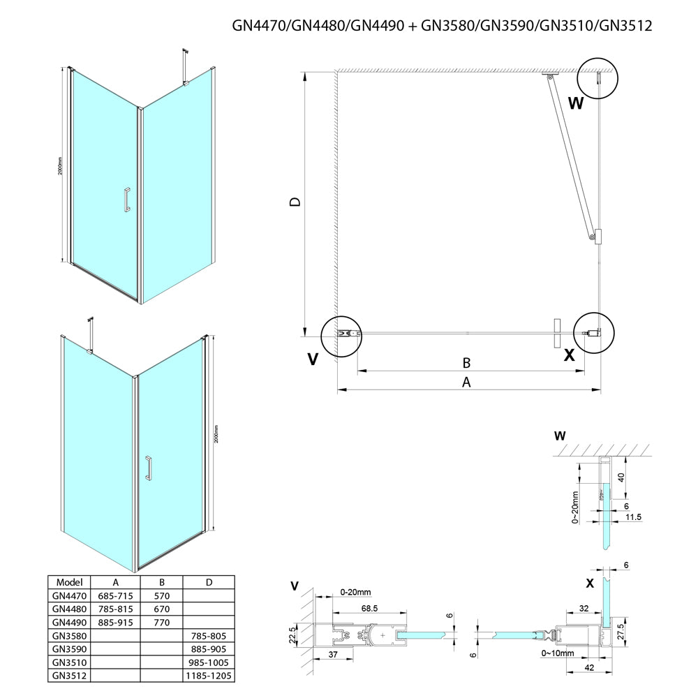 LORO Rechteckige Duschkabine 900x800mm