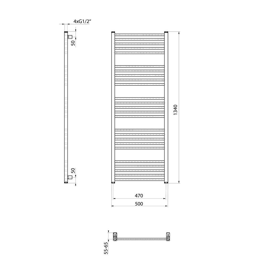 METRO-E Elektrischer Badheizkörper, gerade, 500x1340 mm, 500 W, Weiß