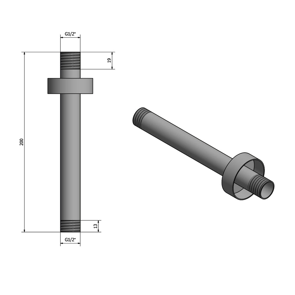 Decken-Duscharm, Rund, 200mm, Schwarz matt
