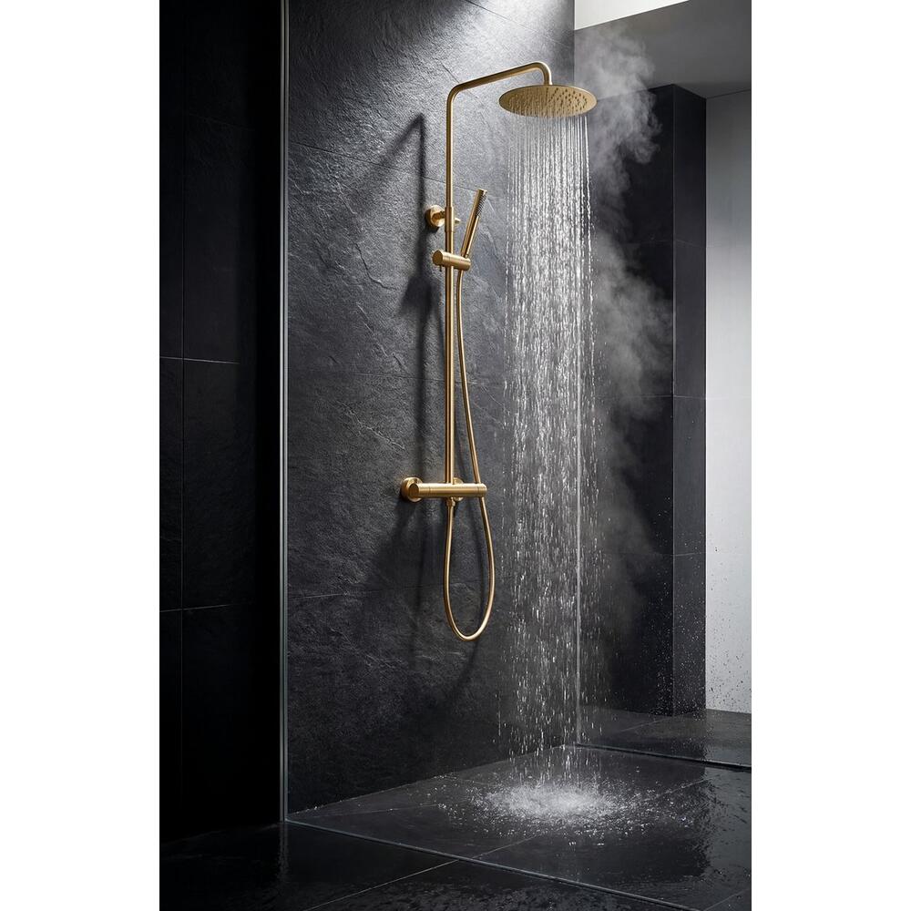 Duschsäule mit Thermostat-Armatur, Gold matt