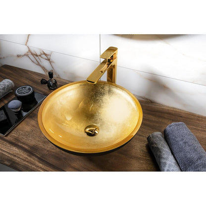 MURANO BLACK-GOLD Glaswaschbecken zum Aufsetzen, Durchmesser 40cm, Gold/Schwarz