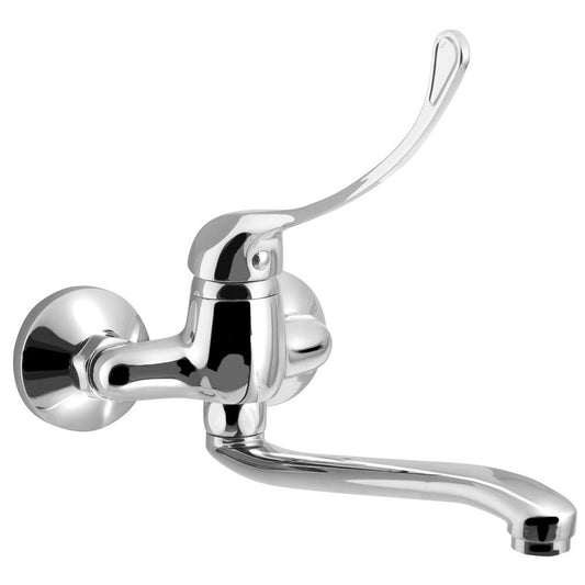 AQUALINE 35 Wandarmatur mit 100mm Abstand, medizinischer Hebel, erhöhter Aufhänger, 220mm, Chrom