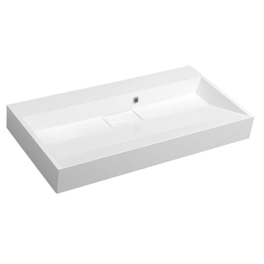 AMUR Gussmarmor-Waschtisch inkl. Ablaufabdeckung 90x46cm ohne Loch für Armatur, weiß