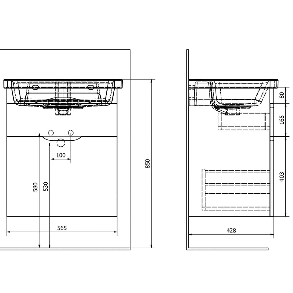 ELLA Unterschrank 56,5x65x43cm, 2x Schublade, weiß