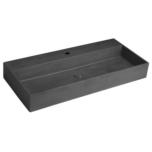 QUADRADO Betonwaschbecken mit Auslauf, 96x44 cm, schwarzer Granit