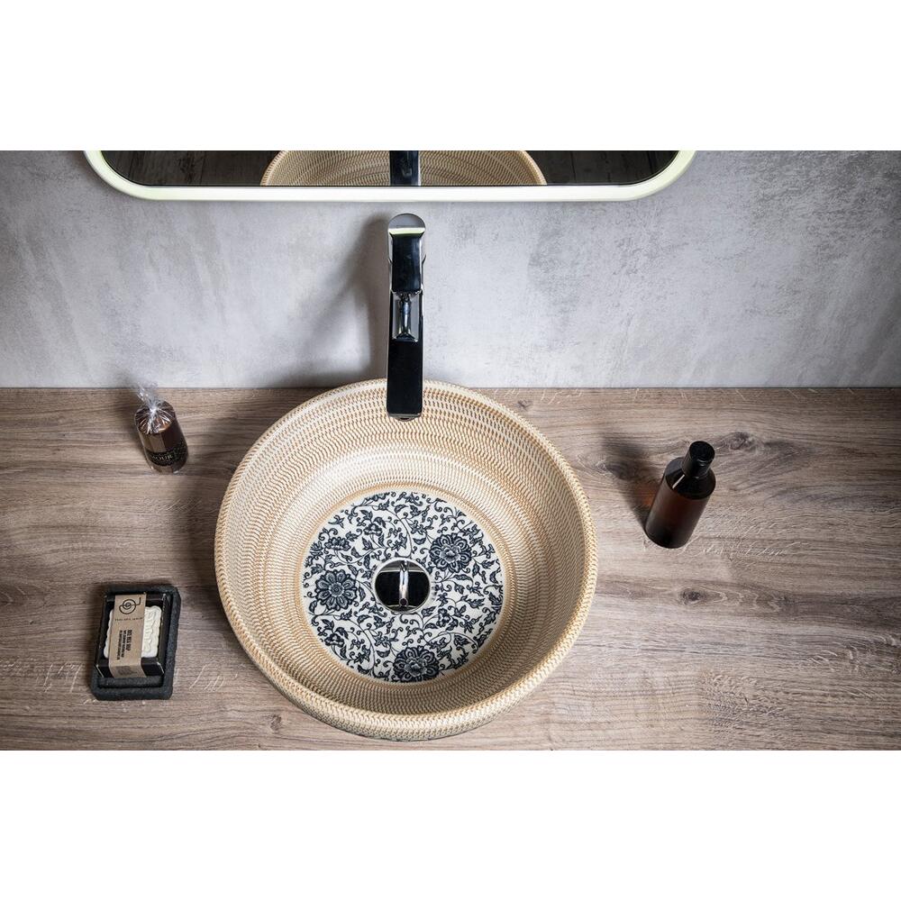 PRIORI Keramik-Waschtisch Durchmesser 41 cm, beige mit Blaudekor