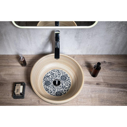 PRIORI Keramik-Waschtisch Durchmesser 41 cm, beige mit Blaudekor