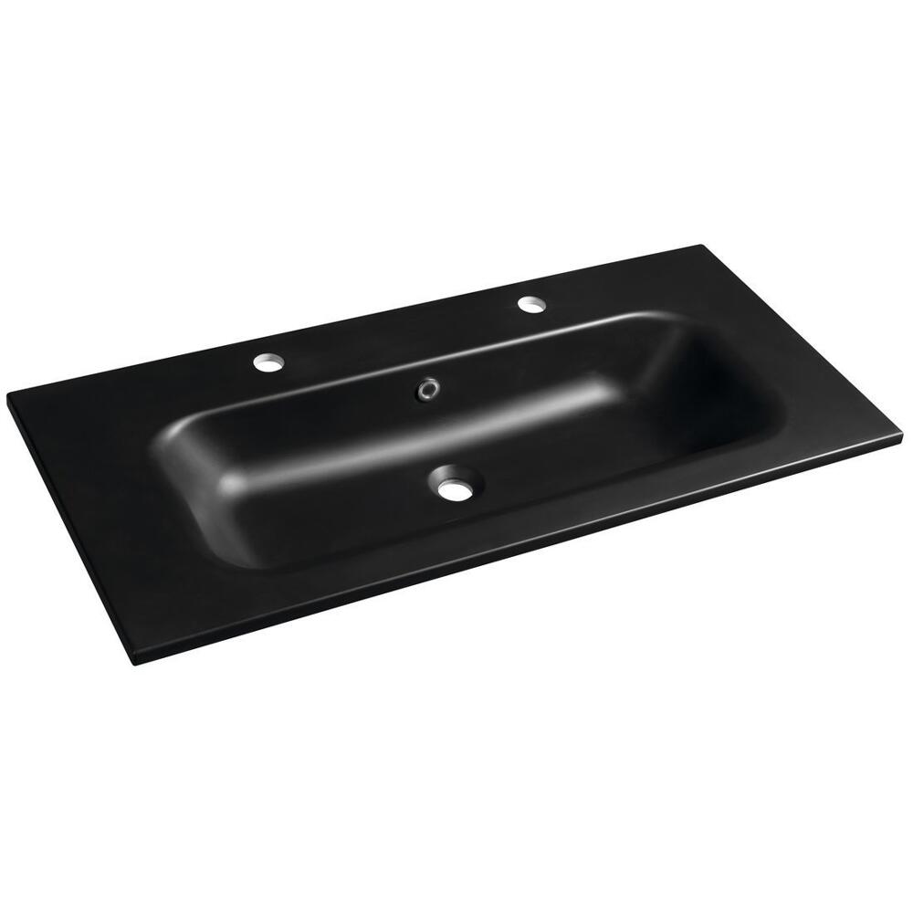 SIDRA Gussmarmor-Waschtisch 101x46cm, 2 Armaturlöcher, schwarz matt