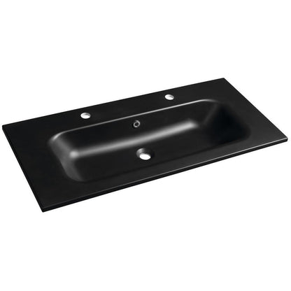 SIDRA Gussmarmor-Waschtisch 101x46cm, 2 Armaturlöcher, schwarz matt