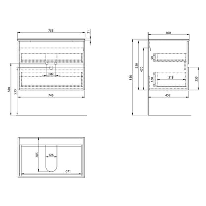 PANEDA STRIP Unterschrank 74,5x55x45,2cm, Eiche Emporio
