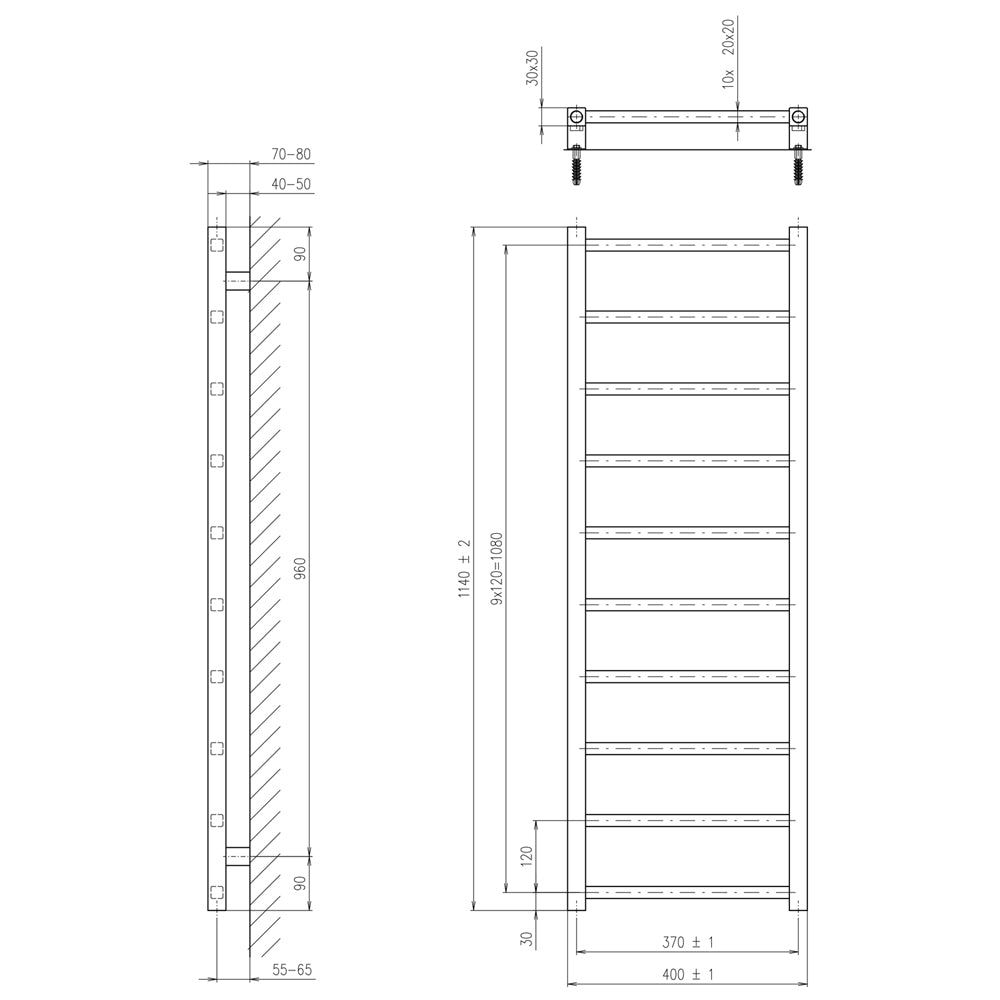 METRO LIGHT Badheizkörper 400x1140 mm, 200W,Schwarz matt