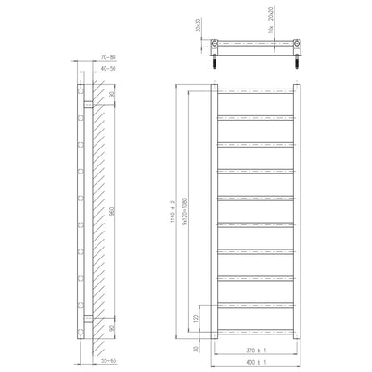 METRO LIGHT Badheizkörper 400x1140 mm, 200W,Schwarz matt