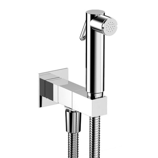 Wandventil mit Handbrause und Sicherheitssperre, eckig, Chrom