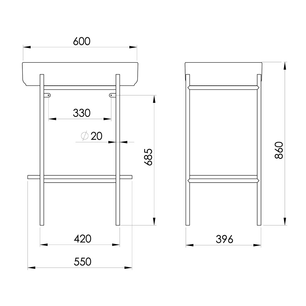 PUNO Konsole mit Waschbecken 600x860x396mm, gold matt