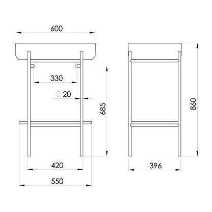 PUNO Konsole mit Waschbecken 600x860x396mm, gold matt