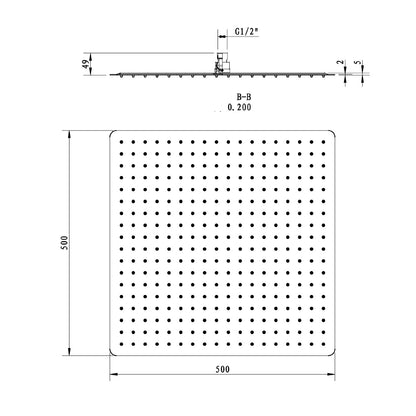 SLIM Kopfbrause, 500x500mm, polierter Edelstahl