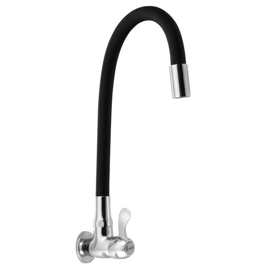 Wand-Kugelventil 1/2" mit flexibler Auslauf, Chrom/Schwarz matt