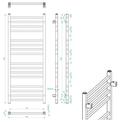 METRO Badheizkörper 500x1200 mm, 300W,Schwarz matt