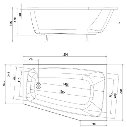 BEROUNKA Eckbadewanne 160x90x42 cm, rechts, weiss