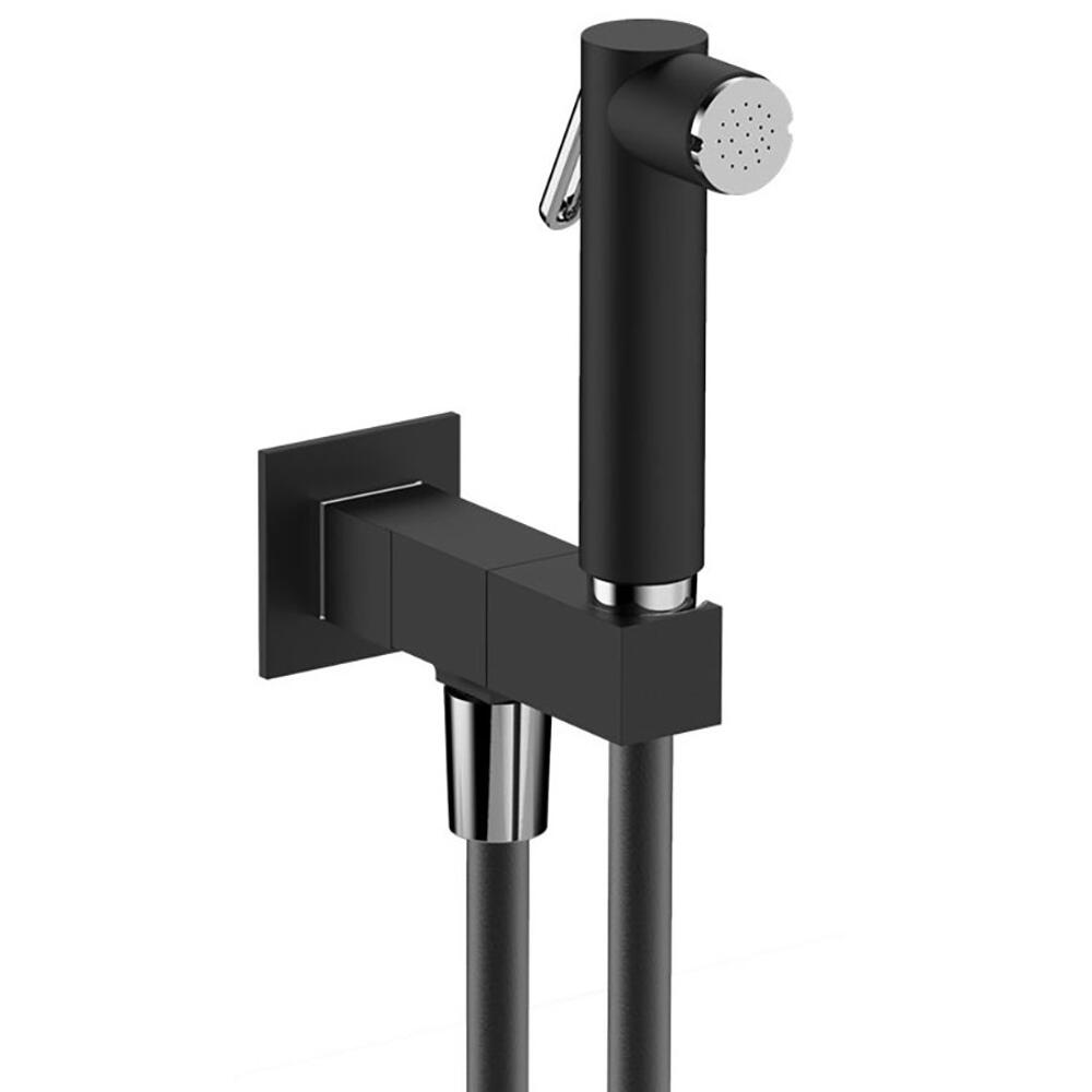 Wandventil mit Handbrause und Sicherheitssperre, eckig, schwarz matt