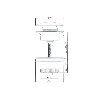 Ablaufgarnitur mit Keramik-Stopfen 5/4“, klick-klack, weiss